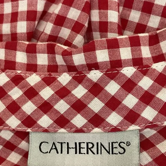 Catherines Plus Size Top Blouse Button Down 3X Red White Gingham Tabbed Sleeves - Picture 9 of 12